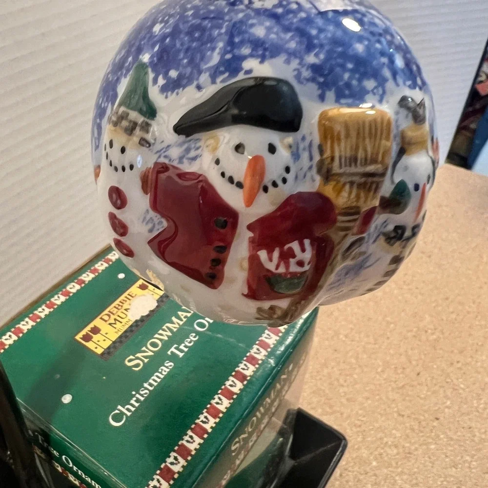 Debbie Mumm Snowman Christmas Tree Ornament Blue White Red Festive Holiday Decor